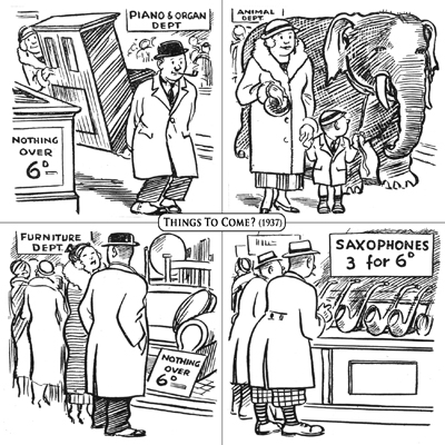Colleague suggestions of the next products that Woolworths buyers should try to get on the counters for sixpence or less in the late 1930s, taken from the staff magazine. Taken from 'A Sixpenny Romance, celebrating a century of value at Woolworths' by Paul Seaton, courtesy of 3D and Pictures, a WWW Group Company. Click for a larger copy in a new window.