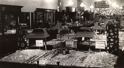 A typical 1930s Jewellery counter from Woolworths, pictured at Maldon, Essex in 1935. Click for a larger copy in a new window.