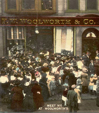 Meet me at Woolworths - words used up and down the UK for almost 100 years. To this day customers continue to call the stores Woolworths, whoever the new tenant may be, and many of the premises are officially called 'The Woolworth Building'. Click for a larger version of this picture in a new window.